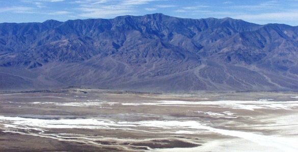 Badwater Basin in Death Valley National Park is the lowest point in North America, 282 feet below sea level. The valley and surrounding mountain ranges are on the western edge of the Basin and Range Province.