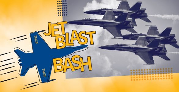 An image of the Navy Blue Angels jets flying in the sky along with the words "Jet Blast Bash"