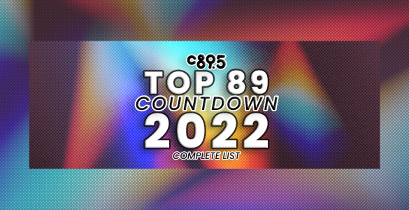 The words "C895 Top 89 Countdown 2022, complete list" against a rainbow.