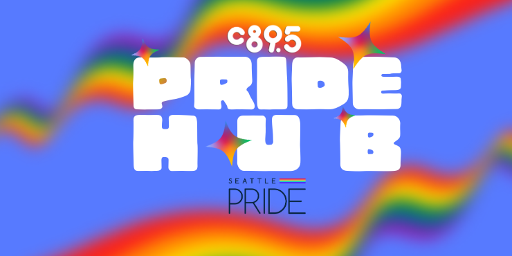 The word "PRIDE HUB" in rainbow colors above the logos for SEATTLE PRIDE and C895
