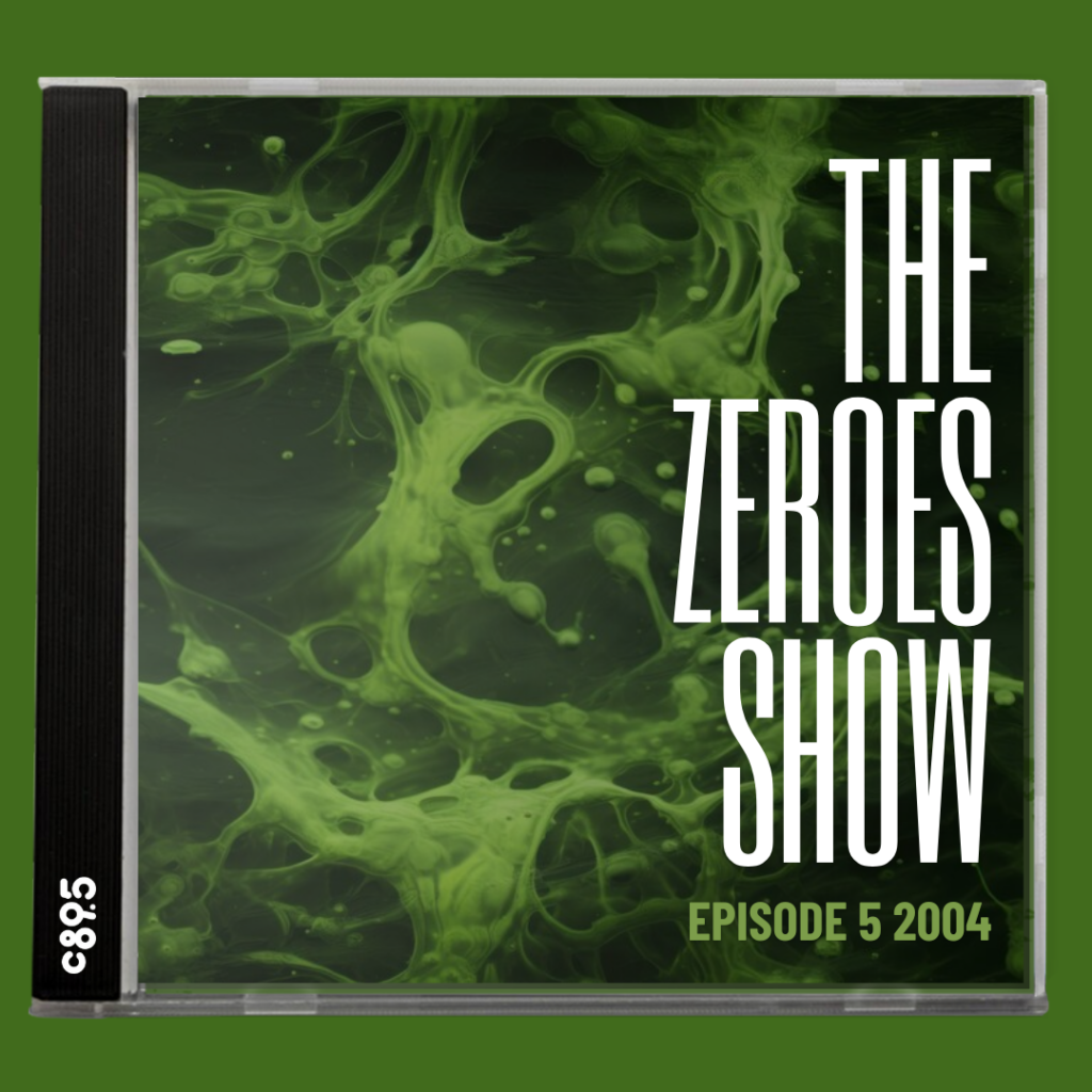 A CD case cover featuring a vibrant green, viscous liquid pattern. The text on the cover reads "THE ZEROES SHOW - EPISODE 5 2004." The design includes a spine on the left with a code "C895" printed vertically.