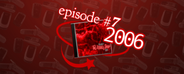 A vibrant graphic featuring the number “2006” in large white digits on a red background with a stylized texture of photographic film reels. On the left side, a smaller box is superimposed containing a red-filtered image of a chaotic scene with the text "episode #7 and an arrow pointing towards the number 2006.