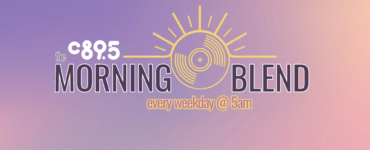 Logo of C89.5's Morning Blend program, featuring a stylized sun and record design with text "Morning Blend every weekday @ 5am" on a gradient purple background.