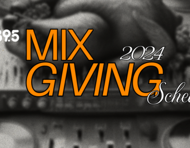 Banner image featuring the text 'MIX GIVING 2024' in bold orange letters, set against a textured background with decorative elements.