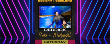 Promotional poster for "The Vortex" radio show on C89.5 FM featuring DJ Derrick Deep, scheduled from 9 PM to Midnight on Saturday, November 4, 2024, in Seattle, Washington. The poster has vibrant colors and an image of the DJ performing.