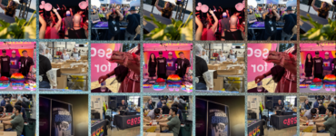 Collage of photos from c895 Radio events featuring individuals engaging in various activities such as playing games, posing for photos, and interacting in different indoor settings, all marked with c895 Radio logos.