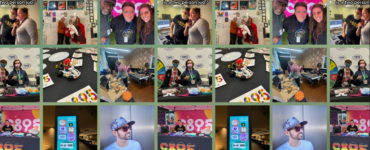 Collage of photos from c895 Radio events featuring individuals engaging in various activities such as playing games, posing for photos, and interacting in different indoor settings, all marked with c895 Radio logos.