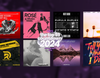 A promotional banner featuring a collection of seven diverse music album covers from various artists, including names like Richard Wilson, Rosé & Bruno Mars, and Jackeye's Revenge, displayed against a dark, purple textured background.