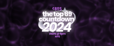 Promotional banner for "The Top 89 Countdown 2024" hosted by C895, starting at 6 PM on New Year's Eve, set against a swirling purple background.