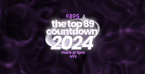 Promotional banner for "The Top 89 Countdown 2024" hosted by C895, starting at 6 PM on New Year's Eve, set against a swirling purple background.