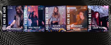 Promotional banner featuring five musicians performing, named Snapdragon, Mia Maya, Sloane Motion, Harmony Soleil, and Leah York, set against a visually dynamic background with their names highlighted.