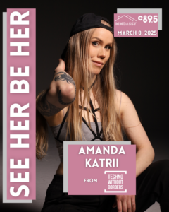 Promotional poster for a DJ event featuring Madlon from C89.5, with vibrant lighting and text announcing 'SEE HER BE HER' on March 8, 2025.