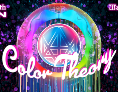 Promotional banner for 'Afterglow with Madeon: Color Theory' event. Features vibrant, colorful graphics with a luminous holographic sphere and date 'March 9, 2025'.