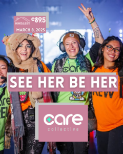 Promotional poster for a DJ event featuring Madlon from C89.5, with vibrant lighting and text announcing 'SEE HER BE HER' on March 8, 2025.