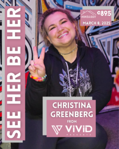 Promotional poster for a DJ event featuring Madlon from C89.5, with vibrant lighting and text announcing 'SEE HER BE HER' on March 8, 2025.