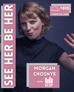 Promotional poster for a DJ event featuring Madlon from C89.5, with vibrant lighting and text announcing 'SEE HER BE HER' on March 8, 2025.